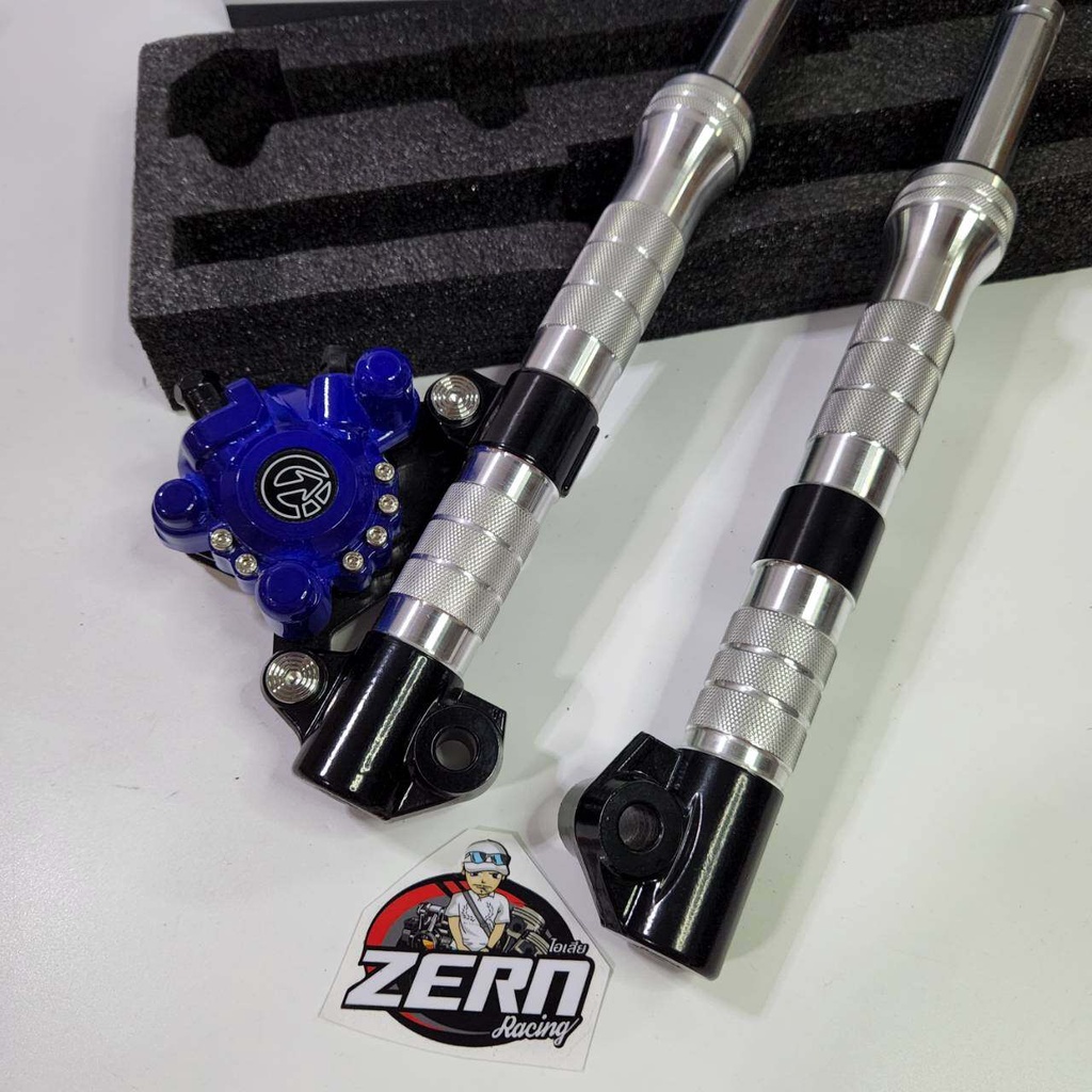 กระบอกโช๊คกลึง กัดลายสีดำ + แกนโช้คตัด 2.5นิ้ว + ปั๊ม WAVE110i + ฝาครอบปั๊มสีน้ำเงิน WAVE110i / WAVE125ปลาวาฬ + สติ๊ก