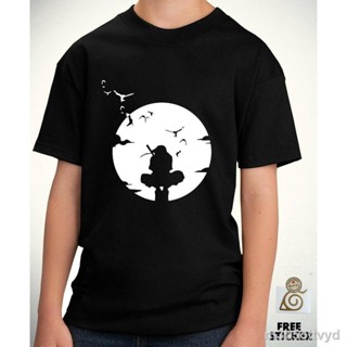 เสื้อยืดสีดำ เสื้อยืดผู้ชาย Itachi Uchiha T-shirt Naruto Akatsuki Sharingan Anime fashion cotton