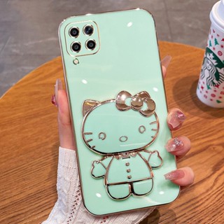 เคสโทรศัพท์สําหรับ Samsung A12 A22 A42 A71 A51 A31 4G 5G มือถือแบบนิ่ม กันกระแทก ลายเฮลโลคิตตี พร้อมกระจก หรูหรา