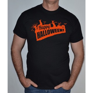 เสื้อยืดผ้าฝ้ายพิมพ์ลาย เสื้อยืด พิมพ์ลาย Happy Halloween Orange Et Noir Amusant แฟชั่นสําหรับผู้ชาย