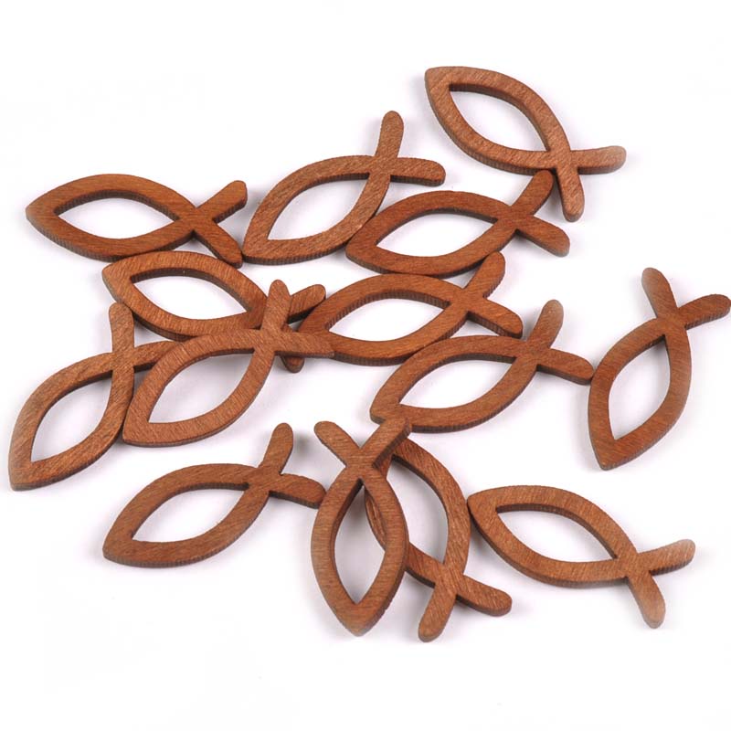 50pcs สีน้ําตาลไม้ปลารูปร่างหัตถกรรมสําหรับ DIY Handmade Scrapbooking อุปกรณ์เสริมสําหรับตกแต่งบ้าน Art เครื่องประดับ 15x35 มม.MT0993