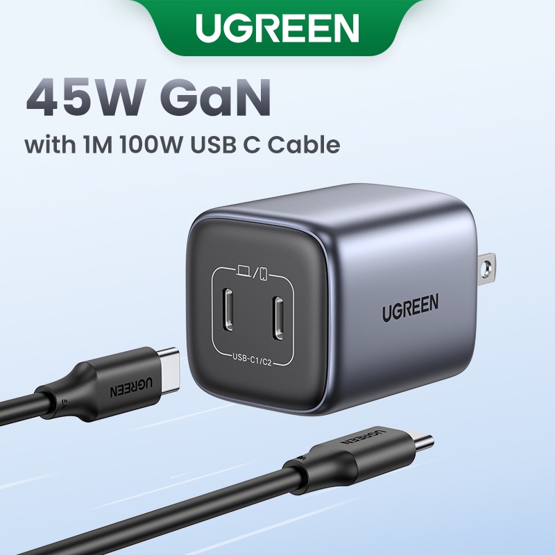 ซื้อ Ugreen ที่ชาร์จ 45W GaN พร้อมพอร์ต USB Type C คู่ ชาร์จเร็ว สําหรับ iPad pro iPad mini SAMSUNG S24 S23 Ultral S22 S21 S20 iPhone 14 13 pro max