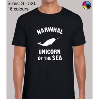 Bubunite เสื้อยืดครอปเสื้อยืด พิมพ์ลายยูนิคอร์น Narwhal Of The Sea สุดเท่ แบบตลก สําหรับผู้ชายS-5XL