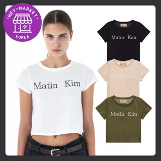 [Matin Kim] ⭐เสื้อครอปท็อป ผ้าเรยอน ลายโลโก้ Matin Kim⭐ เสื้อครอปแขนสั้น เอวลอย