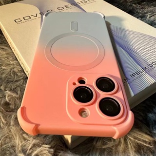 【Four-corner airbags better protection/Pink+Grey color】 Multi-color gradient silicone soft case เคส compatible for iPhone 12 13 14 pro max case