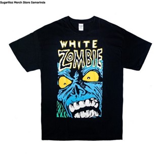 เสื้อแขนสั้น เสื้อไม่ต้องรีด เสื้อยืดโอเวอร์ไซส์เสื้อยืด ลายวง ZOMBIE BLUE MONSTER สีขาว ไซซ์ XLS-4XL