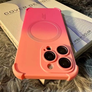 【Four-corner airbags better protection/Pink+Rose red color】 Multi-color gradient silicone soft case เคส compatible for iPhone 12 13 14 pro max case