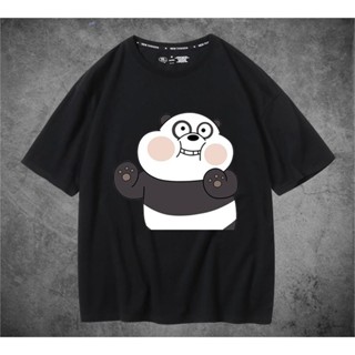 ✓We Bare Bears อะนิเมะแพนด้าใหม่แขนสั้นผู้ชายและผู้หญิงเสื้อยืดผ้าฝ้ายแขนสั้นน้ำ