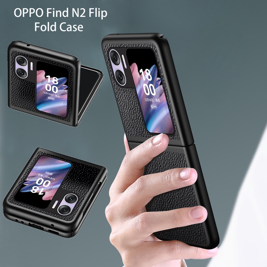 เคส Case for OPPO Find N2 Flip ลิ้นจี่ เม็ดหนัง PU เคสพับ แข็ง PC กันชน เคสป้องกันเต็มรูปแบบ กันกระแทก โทรศัพท์มือถือ Mobile Phone Case Cover Casing เคสโทรศัพท์มือถือ