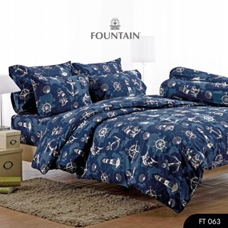 Fountain FT063 รุ่น Printed พิมพ์ลายโทนสีน้ำเงินเข้มให้สัมผัสนุ่มสบายด้วยชุดเครื่องนอนฟาวน์เทน ผ้าปูทีนอน ผ้าห่มนวม