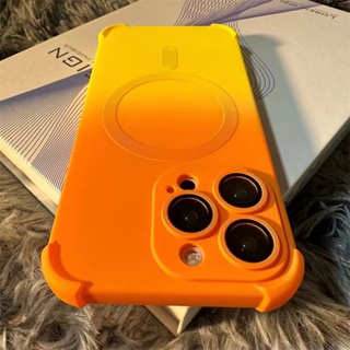 【Four-corner airbags better protection/Orange+Yellow color】 Multi-color gradient silicone soft case เคส compatible for iPhone 12 13 14 pro max case