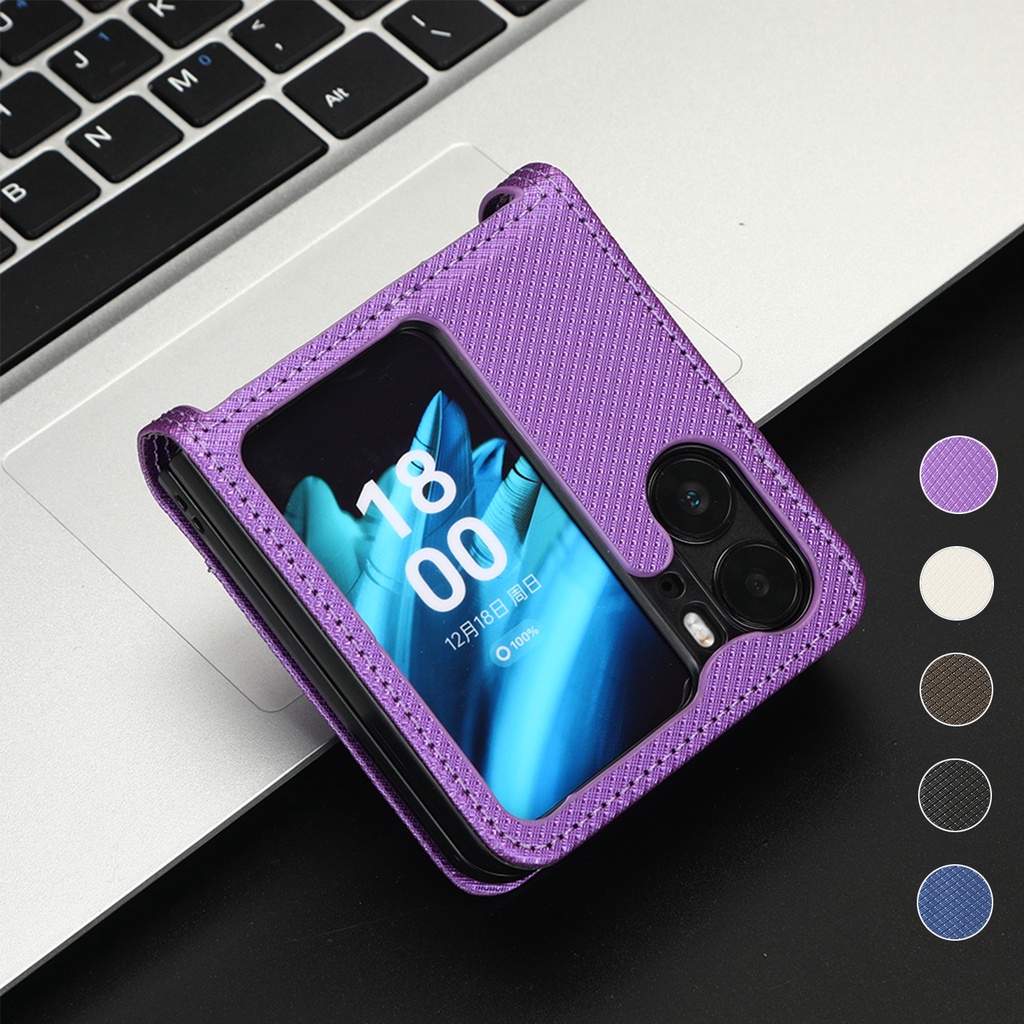 เคส Case for OPPO Find N2 Flip โทรศัพท์มือถือหนัง PC แข็ง ฝาพับ พร้อมช่องใส่บัตร กันกระแทก สําหรับ Leather Case Fold Cover With Card Slot Holder Pocket Hard PC Bumper Shell Mobile Phone Case Cover Casing ซองมือถือ