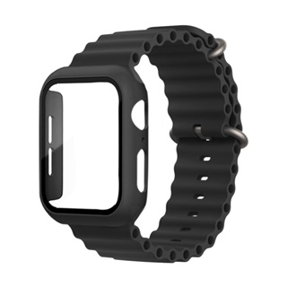 [Stap + Case] สายนาฬิกาข้อมือซิลิโคน และกระจกนิรภัย แบบเต็ม สําหรับ apple watch iwatch ultra 49 มม. 44 มม. 40 มม. 45 มม. 41 มม. 45 มม. 7 SE 6 5 4