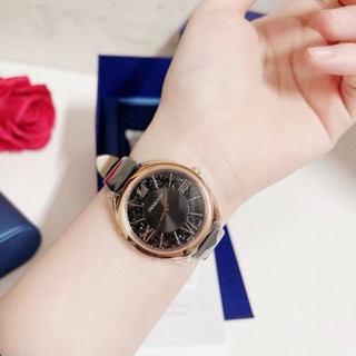 นาฬิกาข้อมือผู้หญิง สีดำ SWAROVSKI Crystalline Glam Watch, Leather Strap, Black, Rose-gold tone