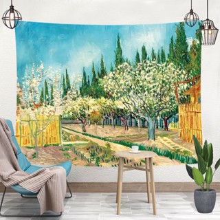 1.【ผ้าพื้นหลัง ลายภาพวาดสีน้ํามัน Van Gogh Orchard Van Gogh สําหรับตกแต่งผนังห้องนอน ห้องเช่า ข้างเตียง