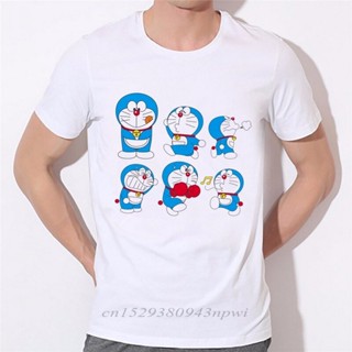 Frogg0-Shop เสื้อยืดพิมพ์ลายแฟชั่น Summwe เสื้อยืดแขนสั้น ผ้าฝ้าย พิมพ์ลายโดราเอมอน สีขาว แฟชั่นสําหรับผู้ชาย 2022 2022