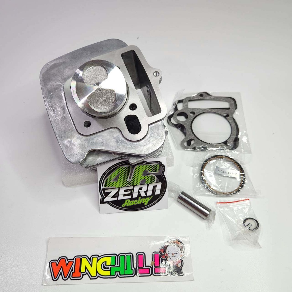 ZERN เสื้อสูบ + ลูกสูบ WAVE100s 2005 ลูก53 +ปะเก็น+สลัก+กิ๊บ+สติ๊กเกอร์ หลบวาล์วแบบลึกๆ กลึงลูกสูบด้านข้างเก็บร่องน้ำมั