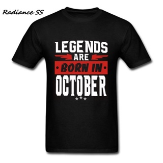 Bubunite เสื้อยืดแขนสั้นลําลอง ผ้าฝ้าย 100% พิมพ์ลาย Legends Are Born In October สีดํา พลัสไซซ์ XS-6XL สําหรับผู้