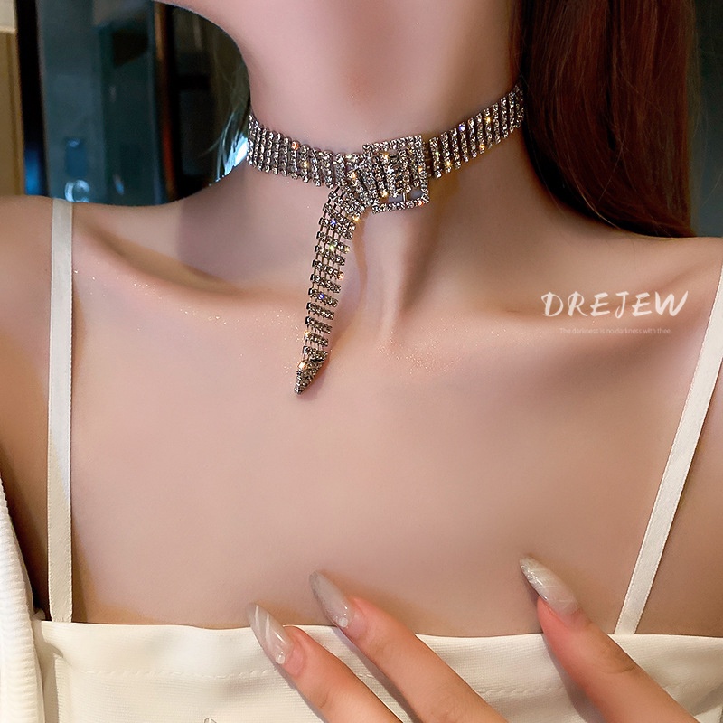 DREJEW สร้อยคอโซ่ จี้โบว์ ประดับเพชร สไตล์เกาหลี แฟชั่นสําหรับผู้หญิง