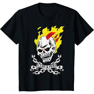 [2022]ผ้าฝ้ายคอกลมเสื้อยืด พิมพ์ลาย Ghost Rider Spirit of Vengeance Flaming Skull เหมาะกับของขวัญวันเกิดวันพ่อ สํ