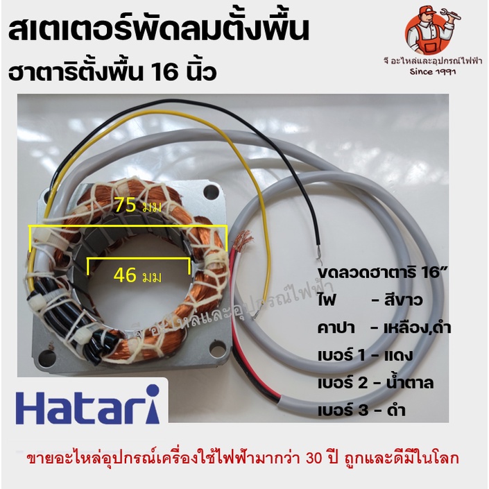 Fan (เหลี่ยม) สเตเตอร์พัดลม16" คอยล์ พัดลมตั้งพื้น HATARI ฮาตาริ 16" นิ้ว รู 46mm หนา 25mm อะไหล่พัด