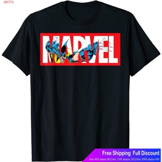 เสื้อยืดคอกลม SKTT1 Marvelเสื้อยืดยอดนิยม Marvel X-Men Wolverine Logo Fill T-Shirt Marvel Short sleeve T-shirts