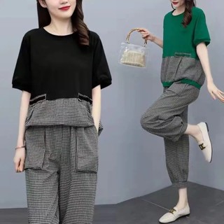 【40-100KG】Women Plus Size Short Sleeve T-shirt + Pants Set C10066