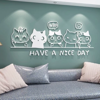 🍀สติกเกอร์แมวน่ารักสร้างสรรค์🍀ห้องนั่งเล่นห้องนอนตกแต่งพื้นหลัง3D สามมิติอะคริลิคตกแต่งห้องสติกเกอร์ตกแต่งผนัง