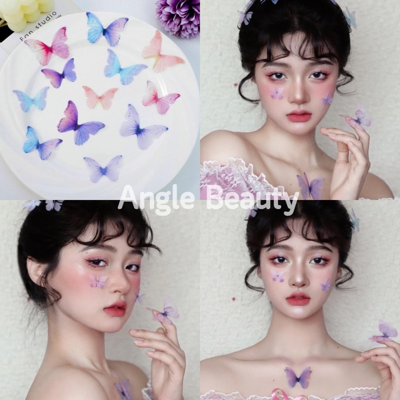 ส่งด่วน🦋ผีเสื้อติดหน้า+ฟรีกาว 1ตลับมีผีเสื้อ10ชิ้น ผีเสื้อตกแต่งใบหน้า