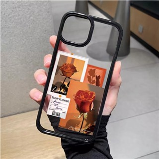 เคสอะคริลิคใส แบบแข็ง ลายดอกกุหลาบ สําหรับ iphone 14promax 11 13 12 7Plus 8 X XS Max