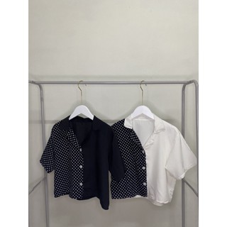 เสื้อเชิ้ตคอปกครอปสองสี