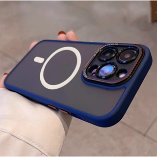 【JZKW/Matte Backplane+metal lens/Navy Blue】เคสอะคริลิคแข็ง เนื้อแมตต์ สําหรับ compatible for iPhone 13 Pro Max 14 Pro Max 12 Pro Max