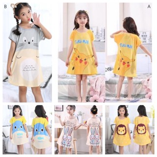 【 DL 】dress for girl Lovely thin children sleep skirt girl pajamas summer short sleeve cartoon dress home dress girl