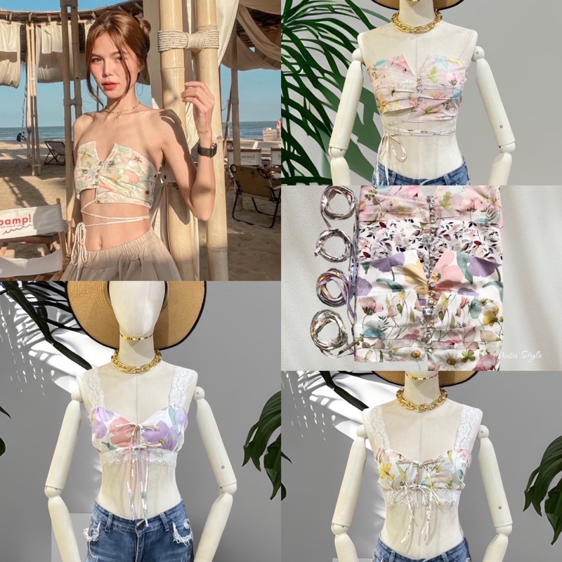 🌷🌼Nusa Style เกาพอกผูกเอว บราผ้าสลาฟลินินแต่งลูกไม้ หลังสม็อค สวย เก๋ เอาไปแมทซ์กับกางเกง หรือ กระโป
