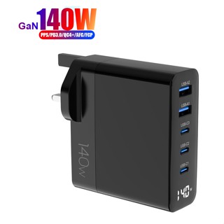 Ugoodbuy GaN อะแดปเตอร์ชาร์จ USB C 140W พร้อมจอแสดงผล LED 5 พอร์ต PD 100W PPS 45W QC4+ ชาร์จเร็ว สําหรับ iPhone