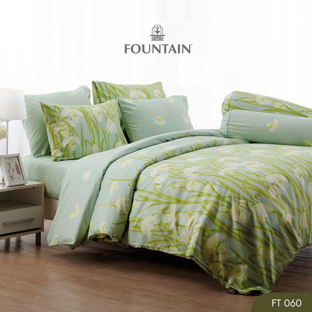 Fountain FT060 รุ่น Printed พิมพ์ลายโทนสีฟ้าพาสเทล ให้สัมผัสนุ่มสบายด้วยชุดเครื่องนอนฟาวน์เทน ผ้าปูที่นอน ผ้าห่มนวม