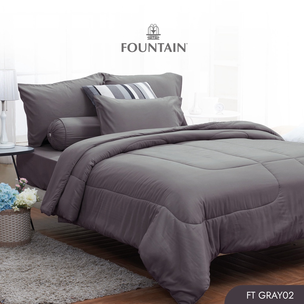 Fountain FT Gray02 รุ่น Color สีพื้น โทนเทากลาง สัมผัสนุ่มสบายด้วยชุดเครื่องนอนฟาวน์เทน ผ้าปู ผ้าปูที่นอน ผ้านวม