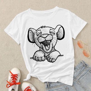 เสื้อแขนสั้น Vintage Womens T shirt The Lion King Simba Printed Aesthetic Clothes White Basic Tops Couples Tshirt_05