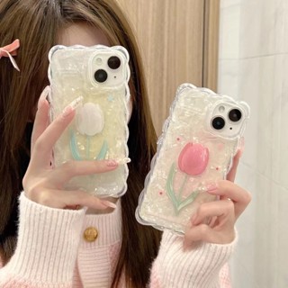 เคสโทรศัพท์มือถือแบบนิ่ม tpu ลายดอกทิวลิป 3D สําหรับ iPhone 14 14promax 14pro 11 12 12PRO 12PROMAX 13 13pro 13promax