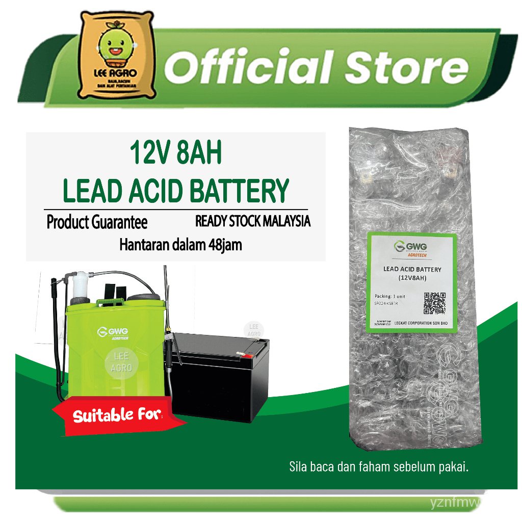 GWG Lead Acid Battery 12V8AH Knapsack Sprayer/Pump Portable Battery Pam Replacement  Bateri 12V 8AH Rechargeable Alarm20