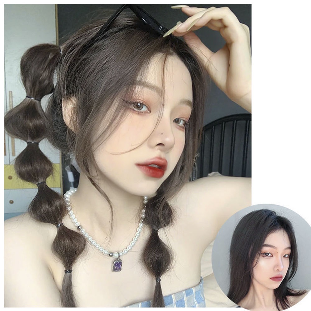 2 ชิ้น / เซต สังเคราะห์ ฟอง บิดหางม้า วิกผม ยืดหยุ่นสูง ผู้หญิง ผม ด้านข้าง โคมไฟธรรมชาติ วิกผมถักเปีย ผมหางม้า สีดํา