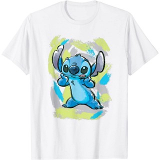 เสื้อแขนสั้น เสื้อยืดพิมพ์ลายเสื้อยืดDisney เสื้อยืดผู้ใหญ่ ลาย Lilo and Stitch Watercolor Brushstrokes สําหรับผู้ชาย