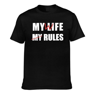 Bubunite เสื้อยืดเด็กผู้ชาย เสื้อยืด คอกลม พิมพ์ลายการ์ตูน My Life My Rules แฟชั่นสําหรับผู้ชายS-5XL