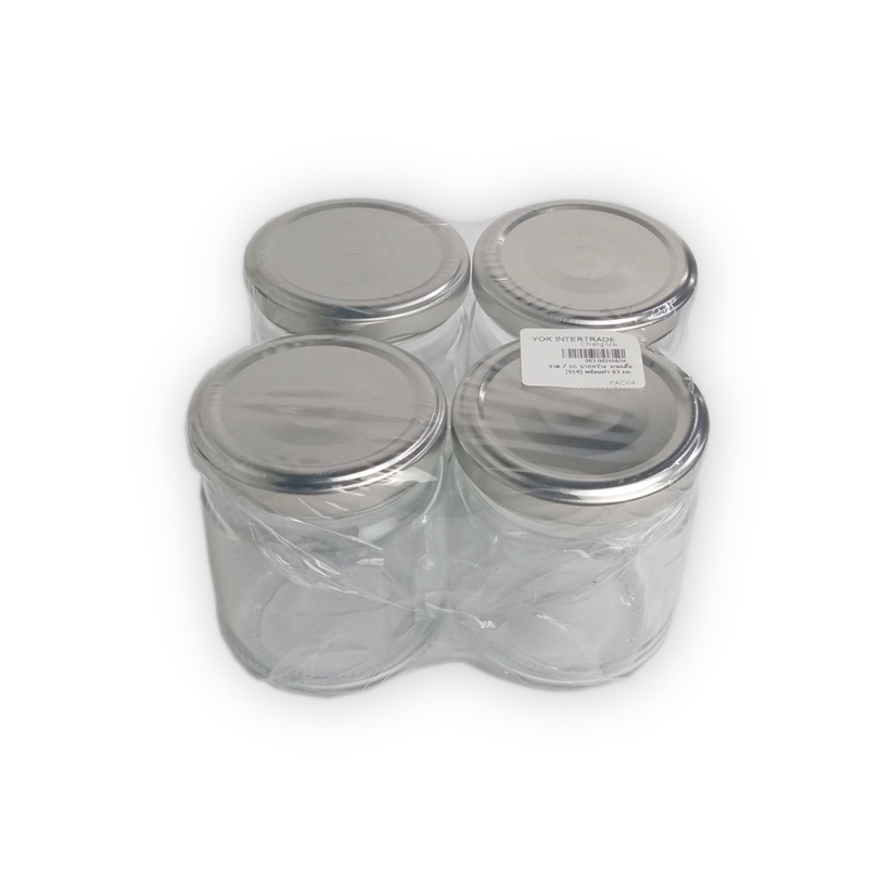 ขวดแก้ว โหลแก้ว   7oz. ปากกว้าง พร้อมฝาเงิน  (4ใบ/แพ็ค) หยกออนไลน์