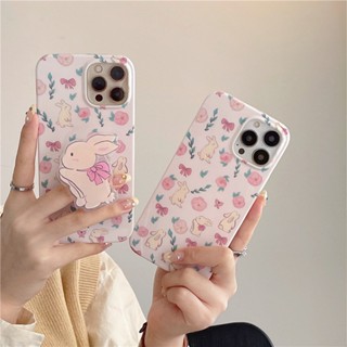 เคส สำหรับ ไอโฟน เคสซิลิโคน สินค้าพร้อมส่งจากไทย สำหรับ Iphone 14 13 12 11 Pro max โบว์ชมพู+ไอริงกระต่าย TPU-S1273