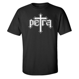 เสื้อยืดสีดำ เสื้อยืดผู้ชาย เสื้อแขนสั้น เสื้อยืด พิมพ์ลายโลโก้ Petra Rock Band เสื้อยืดไม่ต้องรีด