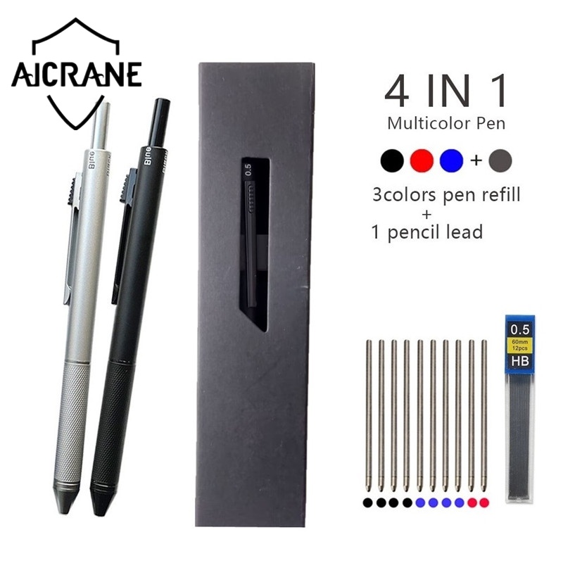 Aicrane ชุดปากกาลูกลื่นโลหะ 4 In 1 เซนเซอร์แรงโน้มถ่วง 3 สี และดินสอกด 1 ชิ้น สําหรับสํานักงาน โรงเรียน