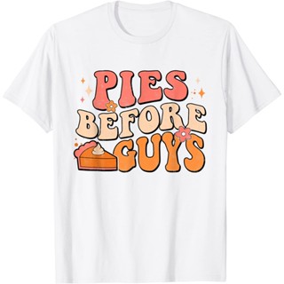 Pies Before guys เสื้อยืดลายฟักทองฤดูใบไม้ร่วงวันขอบคุณพระเจ้า Groovy Retro