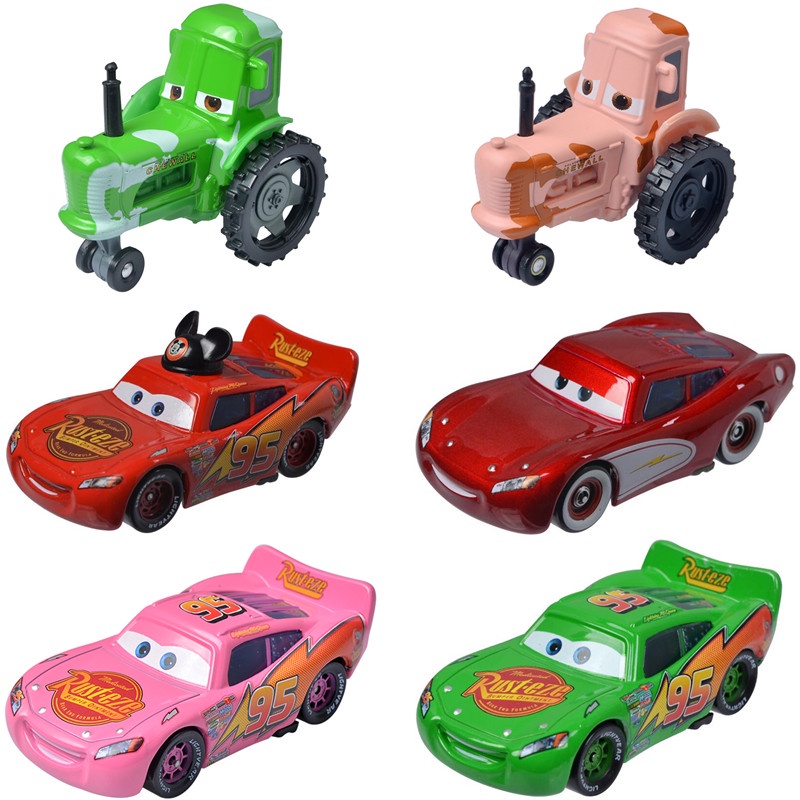 โมเดลรถยนต์ Pixar Cars McQueen Green Tractor Mater สีชมพู ของเล่นสําหรับเด็ก มี 3 ชิ้น