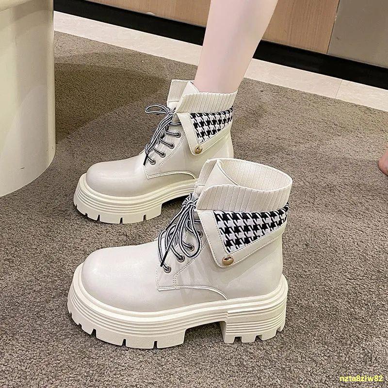 ขายร้อน ✁ รองเท้าส้นสูงหนา,รองเท้าบูทมาร์ตินสำหรับผู้หญิง,รองเท้าบูทข้อเท้าส้นสูง